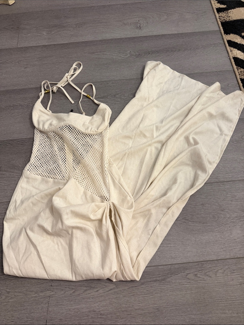 PLT Women's Cream Mesh-Panel Linen Dress